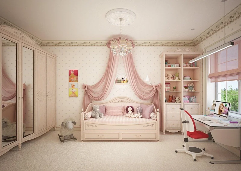 Дизайн детской комнаты в нежно-розовых тонах