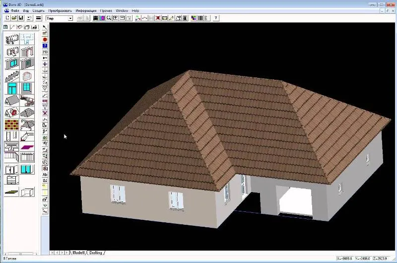 интерфейс программы для проектирования Дом-3D