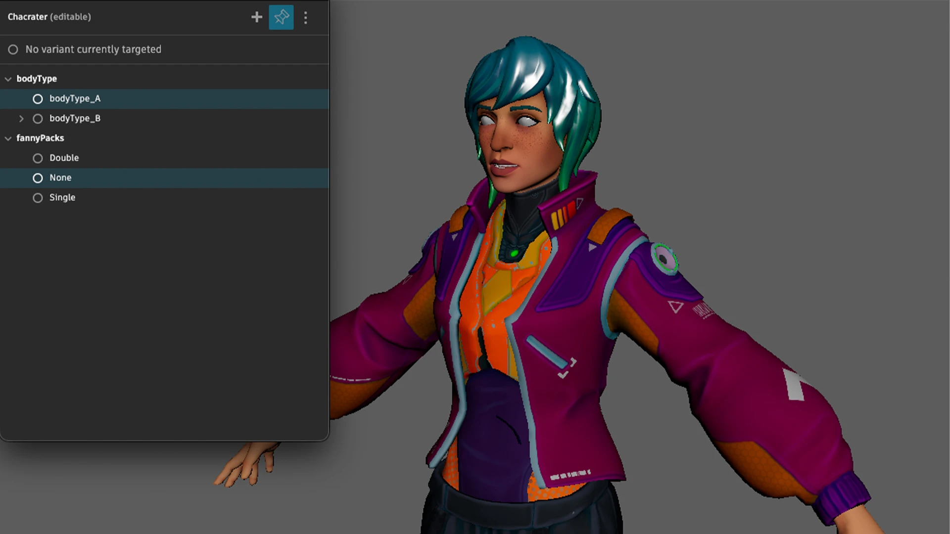 Variant Manager в Maya 2027: варианты внешнего вида модели персонажа; официальный снимок Autodesk.