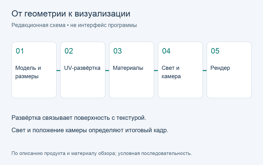 От геометрии к визуализации. Редакционная схема по материалу обзора; не экран программы.