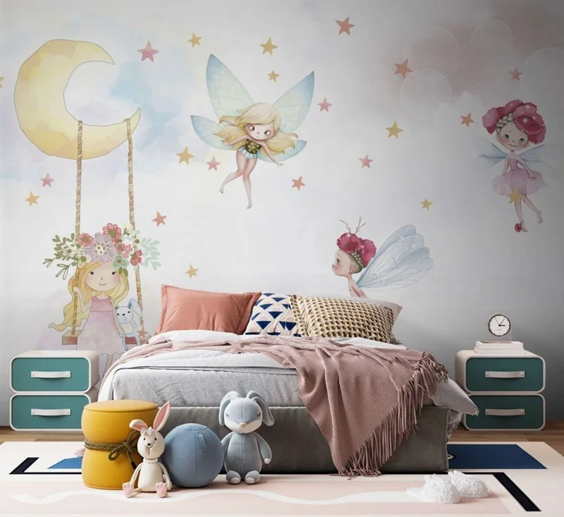 Пример детской комнаты для девочки с декоративной росписью стен