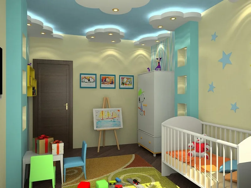 Светильники в форме облаков в детской спальне
